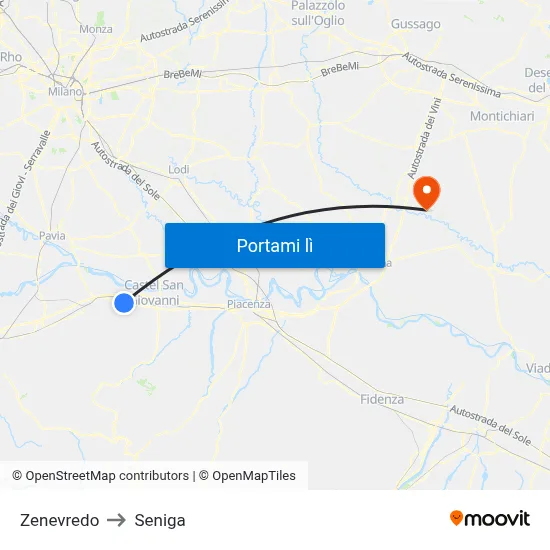 Zenevredo to Seniga map