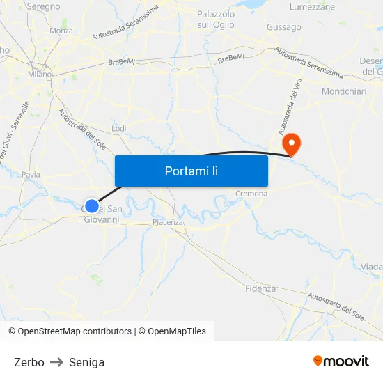 Zerbo to Seniga map