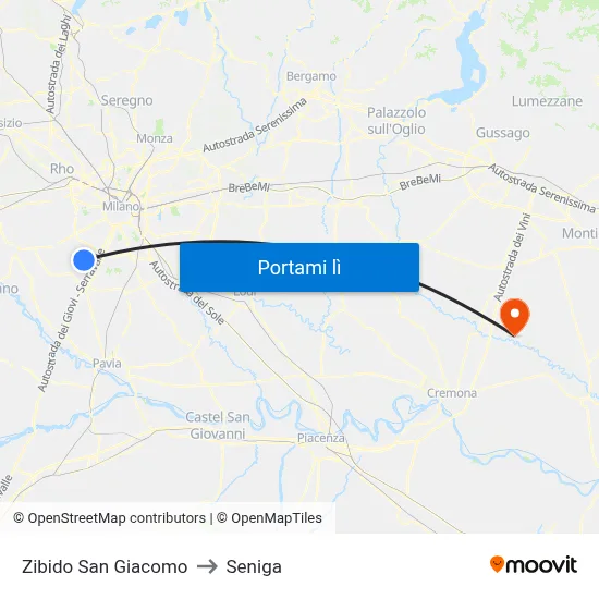 Zibido San Giacomo to Seniga map