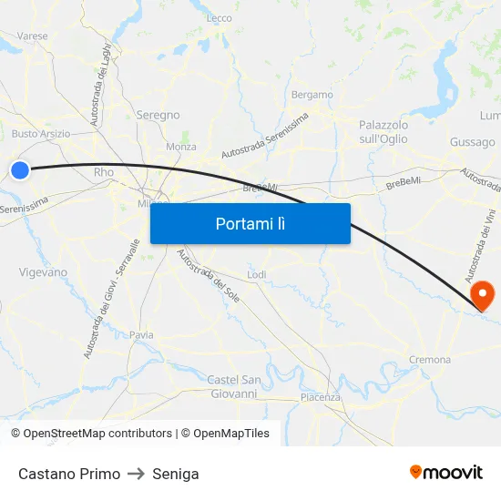 Castano Primo to Seniga map