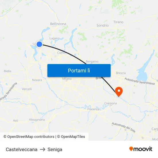 Castelveccana to Seniga map