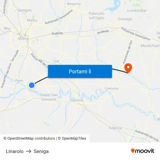 Linarolo to Seniga map