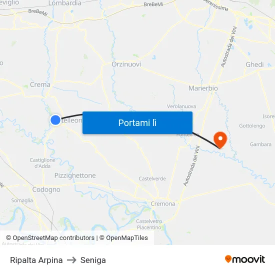 Ripalta Arpina to Seniga map