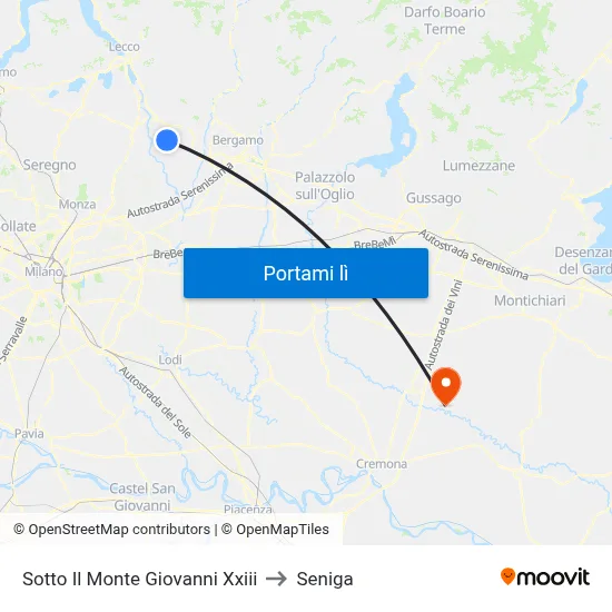 Sotto Il Monte Giovanni Xxiii to Seniga map
