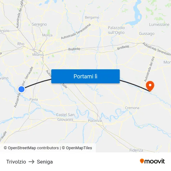Trivolzio to Seniga map