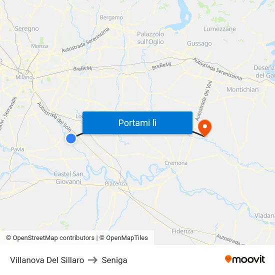 Villanova Del Sillaro to Seniga map