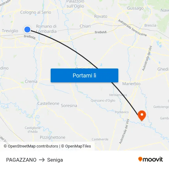 PAGAZZANO to Seniga map