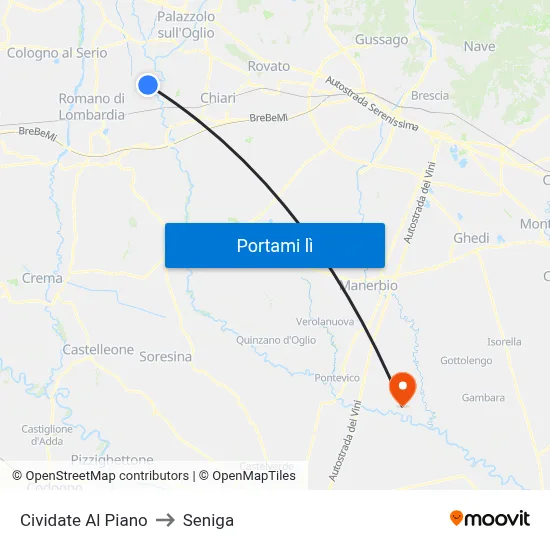 Cividate Al Piano to Seniga map
