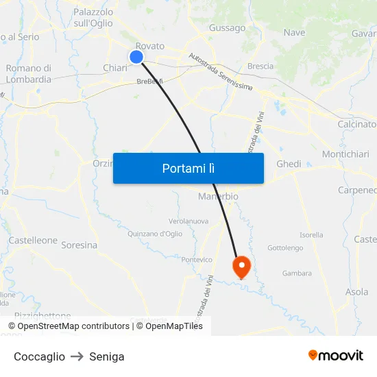 Coccaglio to Seniga map