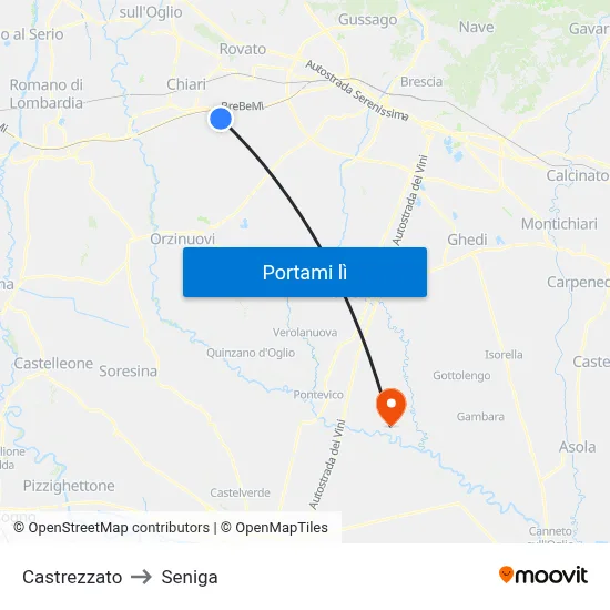 Castrezzato to Seniga map