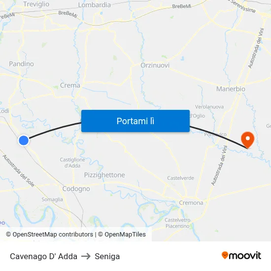 Cavenago D' Adda to Seniga map