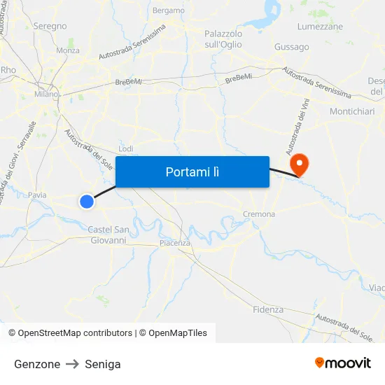 Genzone to Seniga map