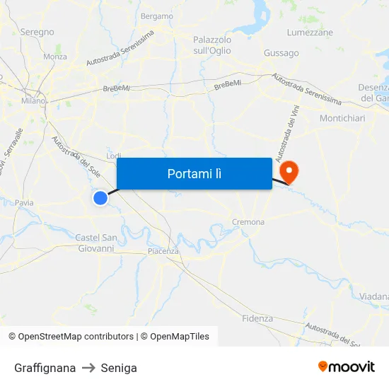 Graffignana to Seniga map