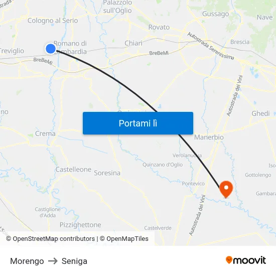 Morengo to Seniga map