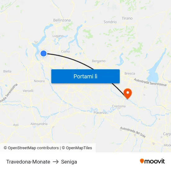 Travedona-Monate to Seniga map