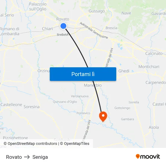 Rovato to Seniga map