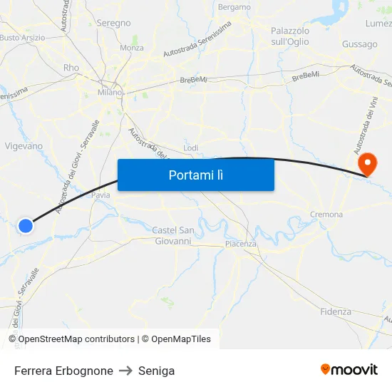 Ferrera Erbognone to Seniga map