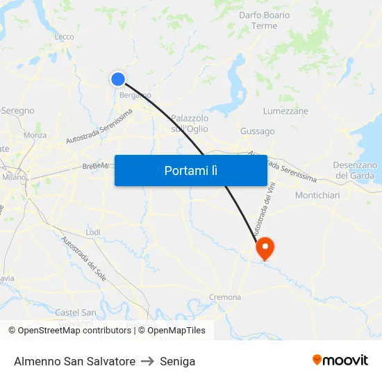 Almenno San Salvatore to Seniga map