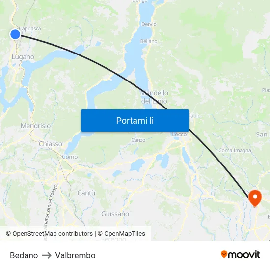 Bedano to Valbrembo map