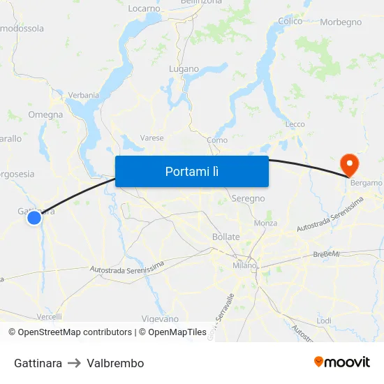 Gattinara to Valbrembo map