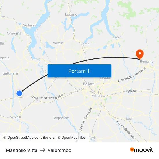 Mandello Vitta to Valbrembo map