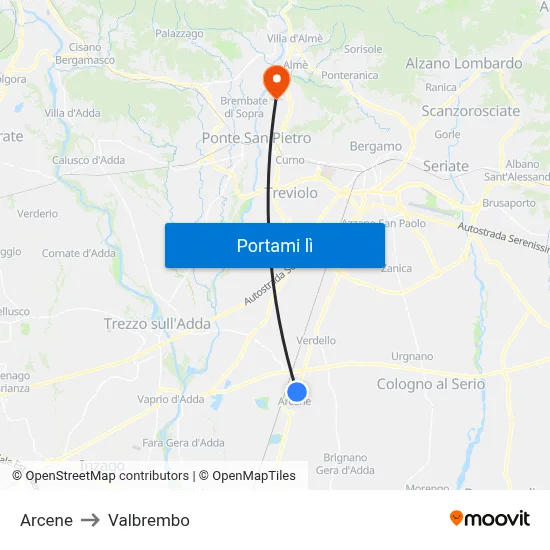 Arcene to Valbrembo map