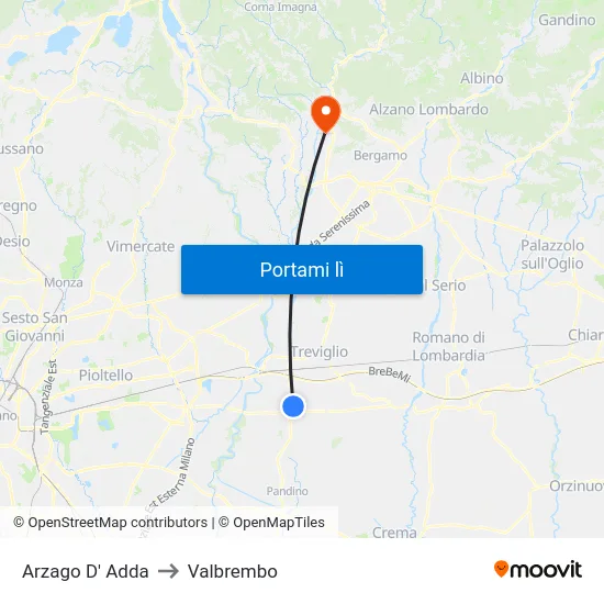 Arzago D' Adda to Valbrembo map