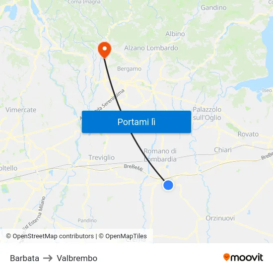 Barbata to Valbrembo map