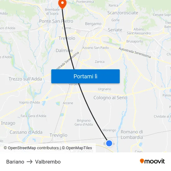 Bariano to Valbrembo map
