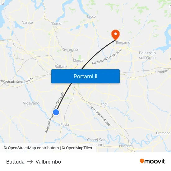 Battuda to Valbrembo map