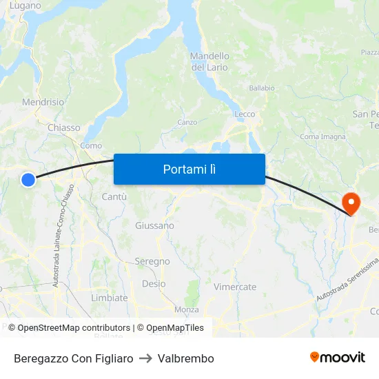 Beregazzo Con Figliaro to Valbrembo map
