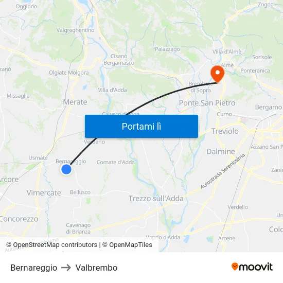 Bernareggio to Valbrembo map