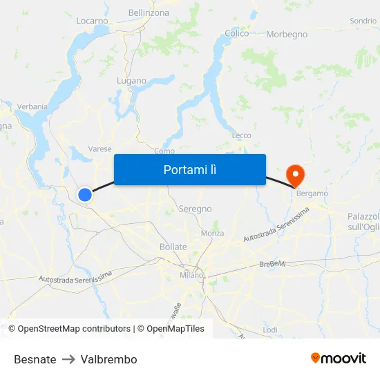 Besnate to Valbrembo map