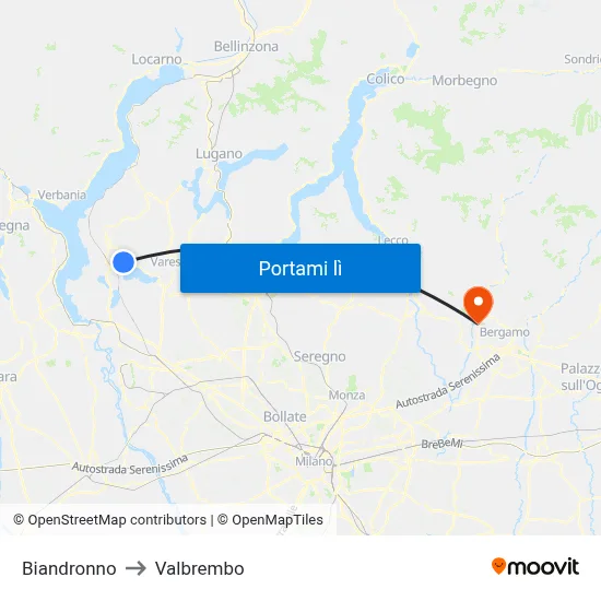 Biandronno to Valbrembo map