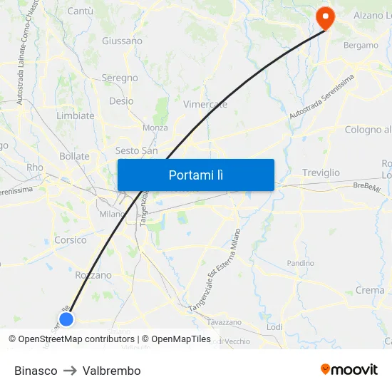 Binasco to Valbrembo map