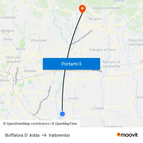 Boffalora D' Adda to Valbrembo map