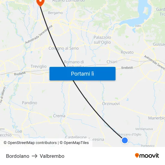 Bordolano to Valbrembo map