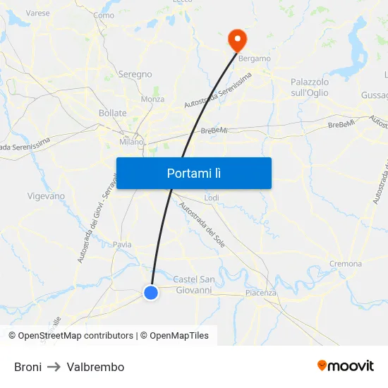 Broni to Valbrembo map
