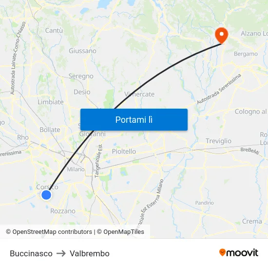 Buccinasco to Valbrembo map