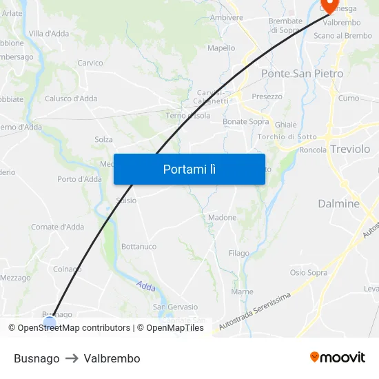 Busnago to Valbrembo map