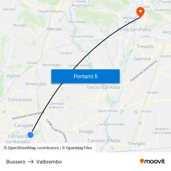 Bussero to Valbrembo map