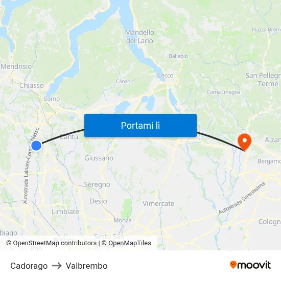Cadorago to Valbrembo map