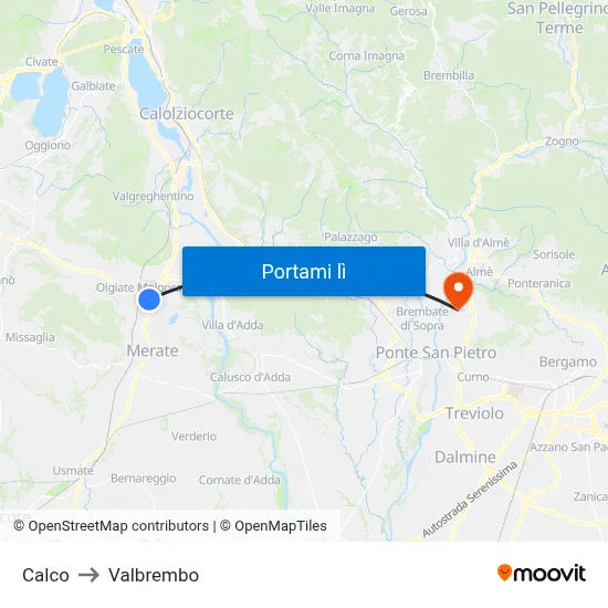 Calco to Valbrembo map