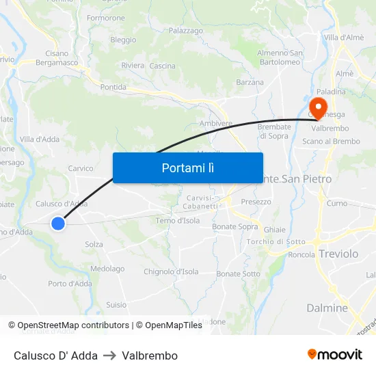 Calusco D' Adda to Valbrembo map