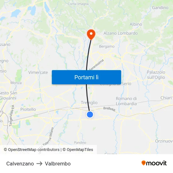 Calvenzano to Valbrembo map