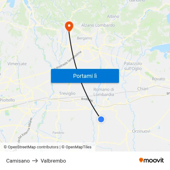 Camisano to Valbrembo map