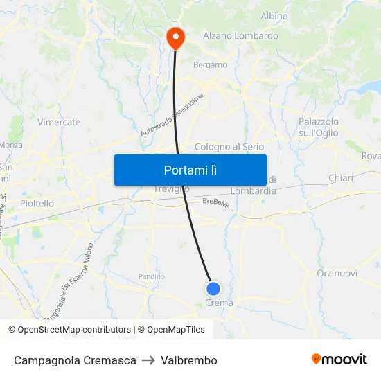 Campagnola Cremasca to Valbrembo map