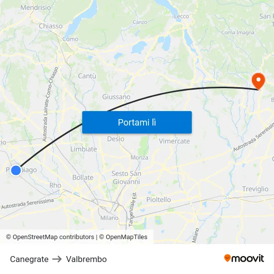Canegrate to Valbrembo map