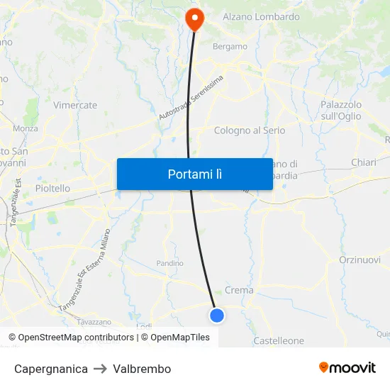 Capergnanica to Valbrembo map