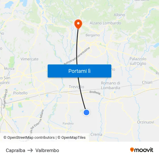 Capralba to Valbrembo map
